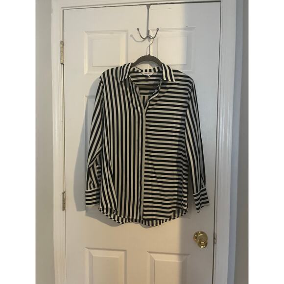 Nine West | Mixed Stripes Button Down Top Long Sleeve Black White | Size Medium - Picture 2 of 3